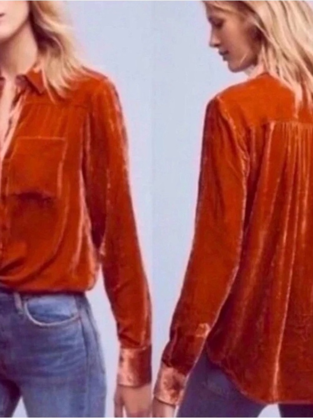 Pilcro by Anthropologie  Rust Velvet Button-Front Shirt - Women's Size Small - Picture 2 of 15